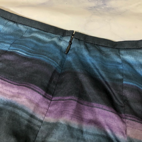 LOFT Petites Watercolor Blue/Purple Black Skirt - Picture 7 of 7